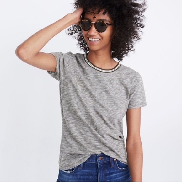 Madewell Cotton Whisper Tee Green Stripes, Classic T-Shirt, Medium - Picture 2 of 5
